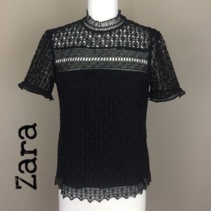 Zara Embroidered Collared Cutout Top Size XS